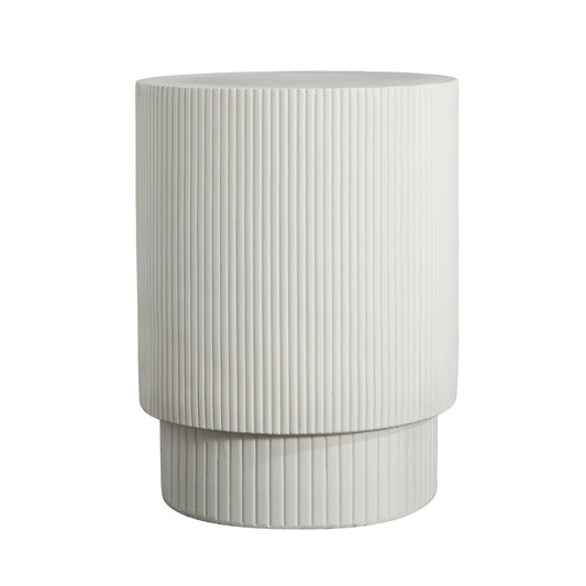 Handmade Side Table With Ribbed Design For Indoor And Outdoor Use - White