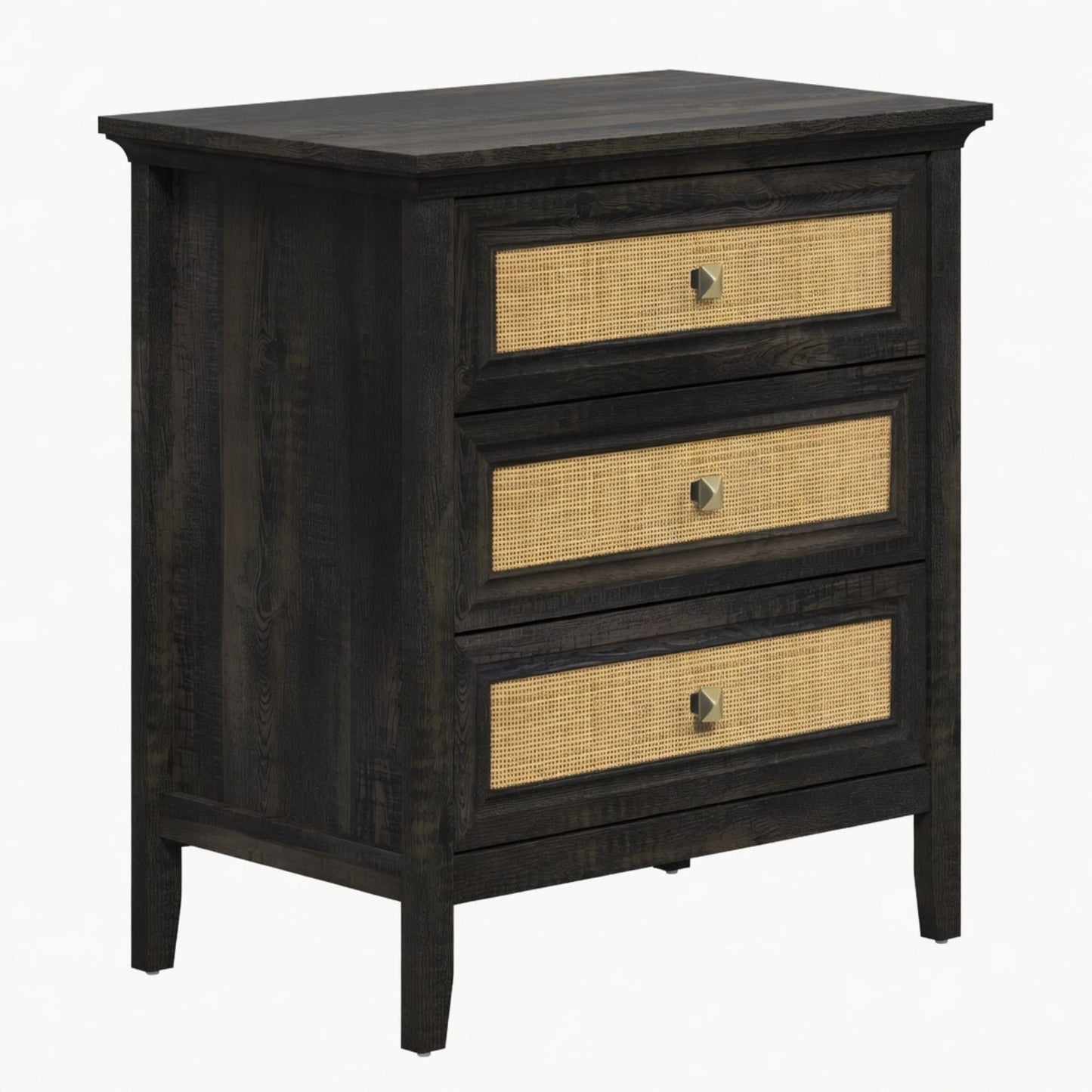 Nightstand With 3 Drawers, Tall End Table - Brown