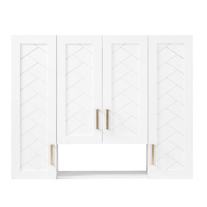 Wall Mounted Medicine Cabinet With 5 Adjustable Shelves, Exquisite Carving - White