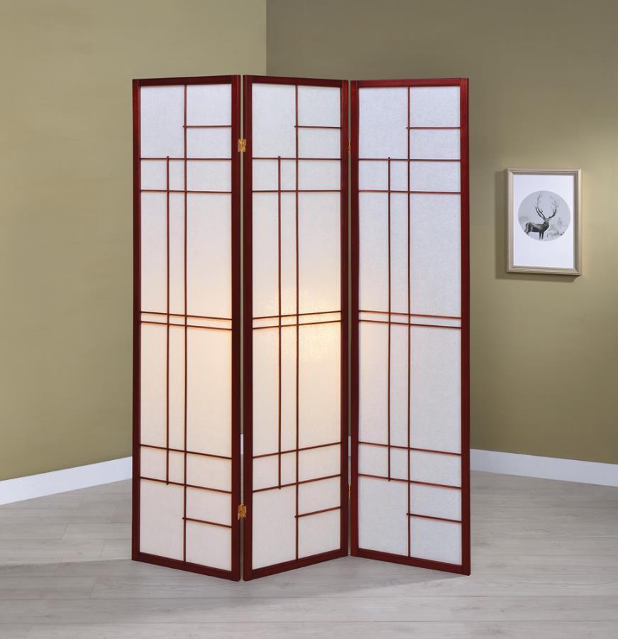 Katerina - 3-Panel Room Divider Folding Shoji Screen - Cherry