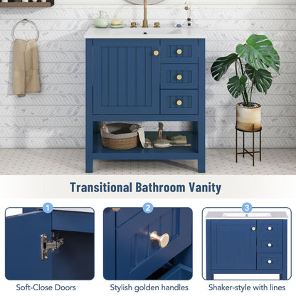 Transitional Style Bathroom Vanity Cabinet Combo With Ceramic Sink