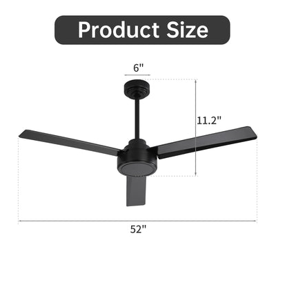 52" Ceiling Fan With Remote Control, 6 Speed Reversible DC Motor, 3 Blades