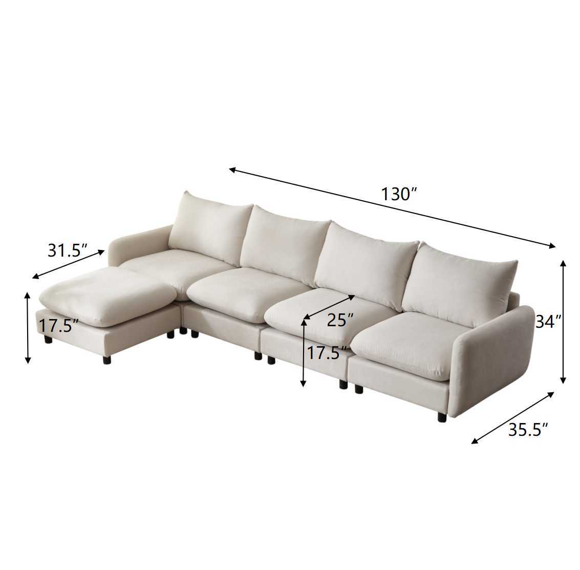 Oversize Modular Free Combination Sectional Sofa Couch With Ottoman For Living Room