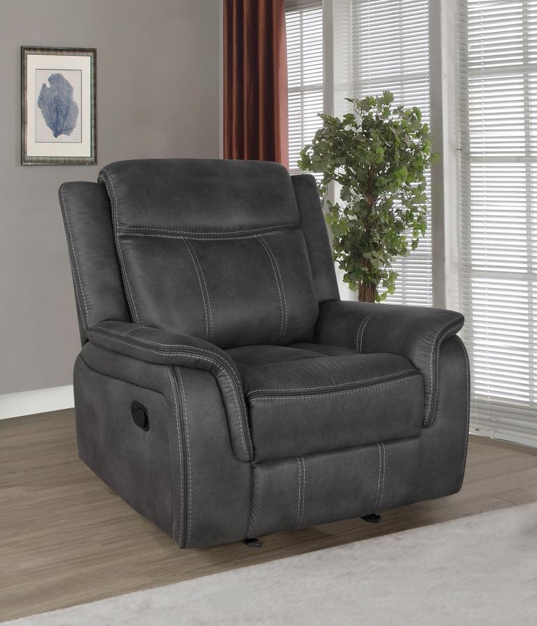 Lawrence - Upholstered Padded Arm Glider Recliner - Charcoal