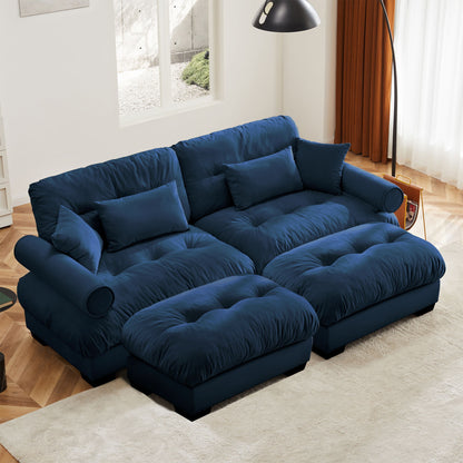 Modern Sectional Sofa With Ottoman, Round Bolster Armrests, Waist And Throw Pillows