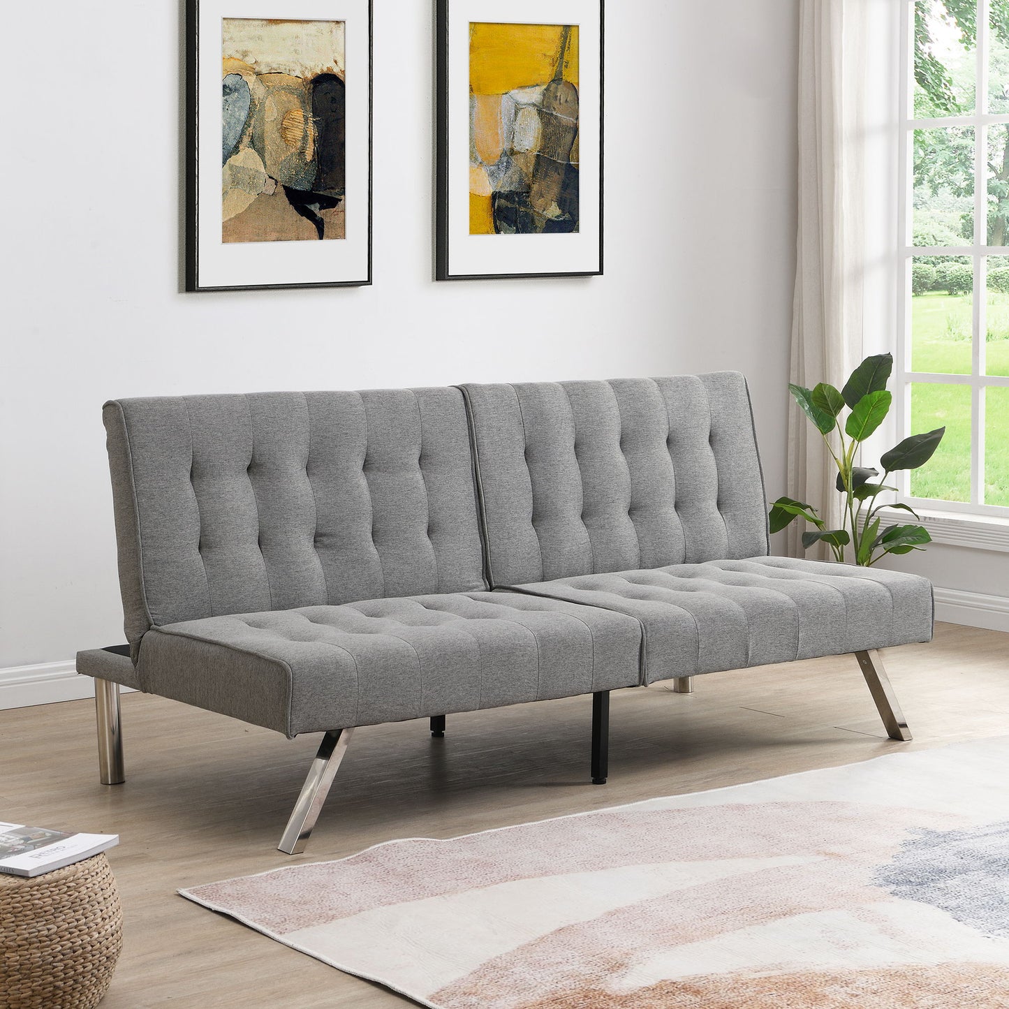Modern Sofa Bed With Wood Frame And Stainless Legs