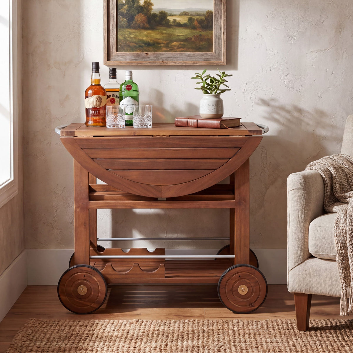 Bar Cart, Rolling Serving Cart With Storage