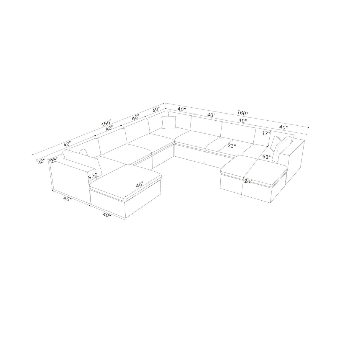 Custom Configuration Modular Sectional With Toss Pillows