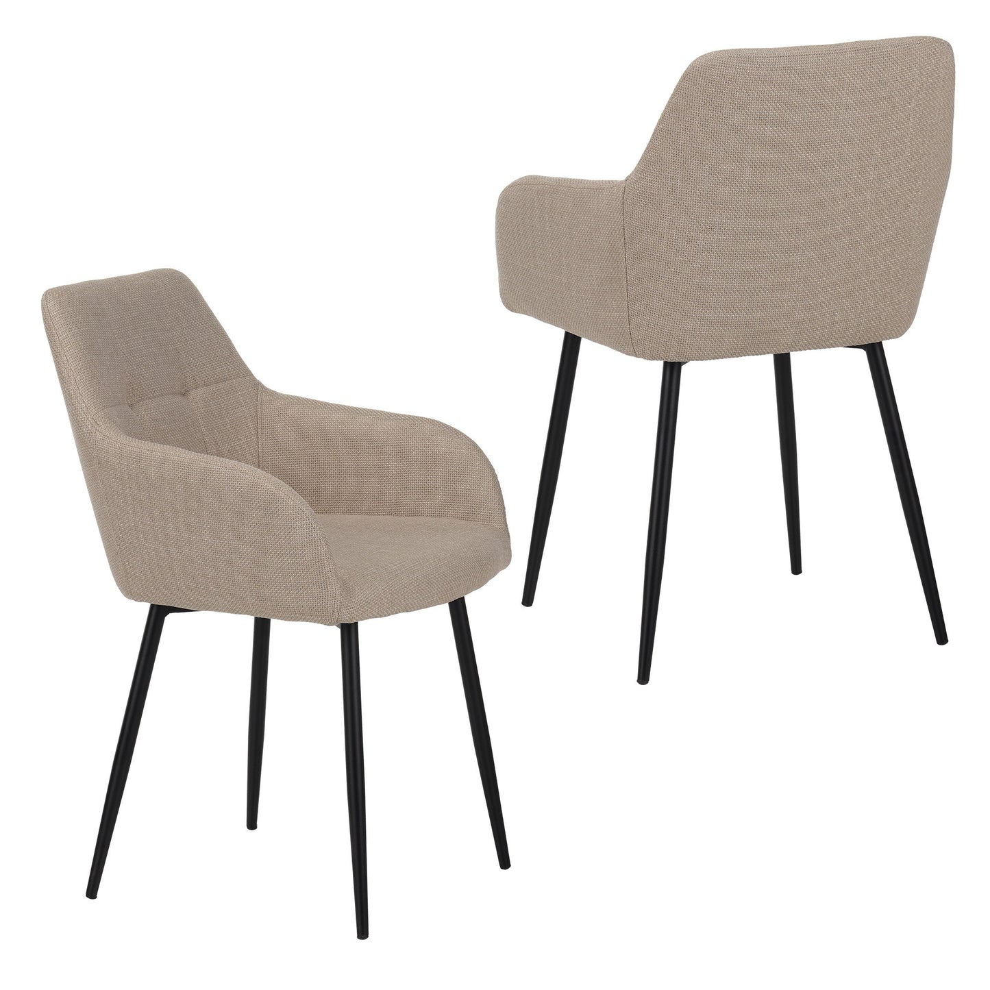 Dining Chair With Backrest And Wide Seat (Set of 2) - Beige