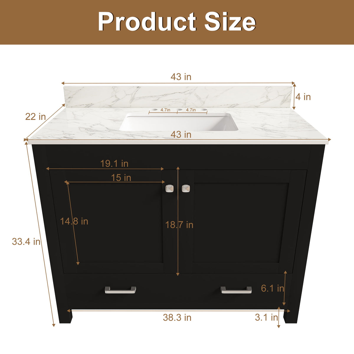 Bathroom Vanity Set, Sink And Faucet Holes Included - Black