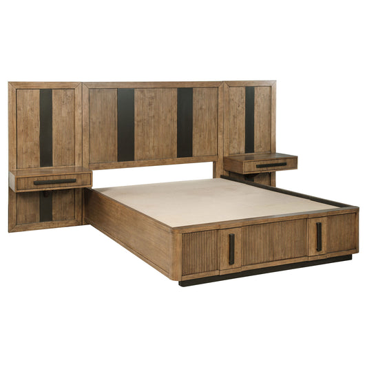 Moraga - Queen Wall Panel Storage Bed With Integrated Nightstands - Ash Brown