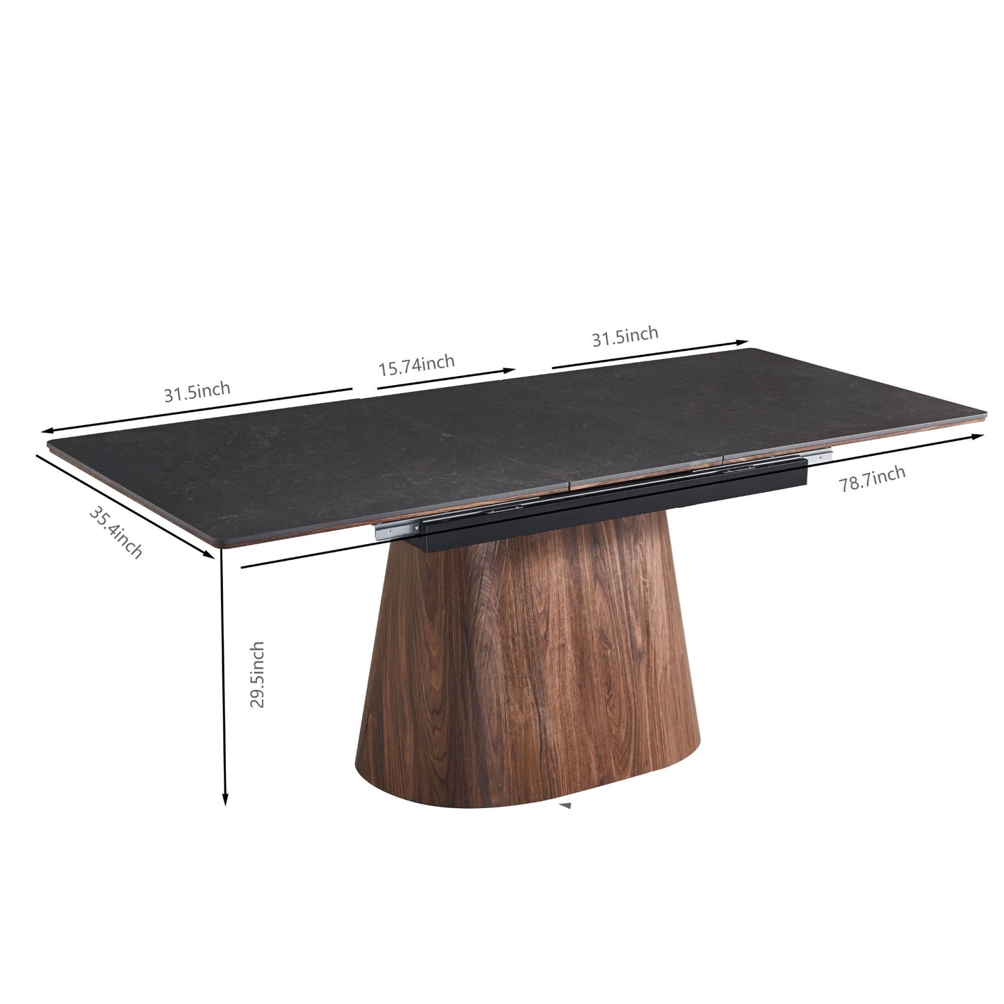 Extendable Dining Table With Cone Base And 6 Dining Chairs - Brown / Black