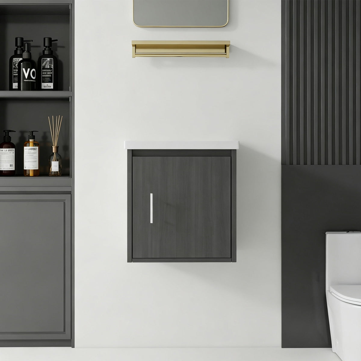 Floating Bathroom Vanity Combo, Wall Mounted Cabinet With Sink & Soft Close Doors For Small Bathrooms