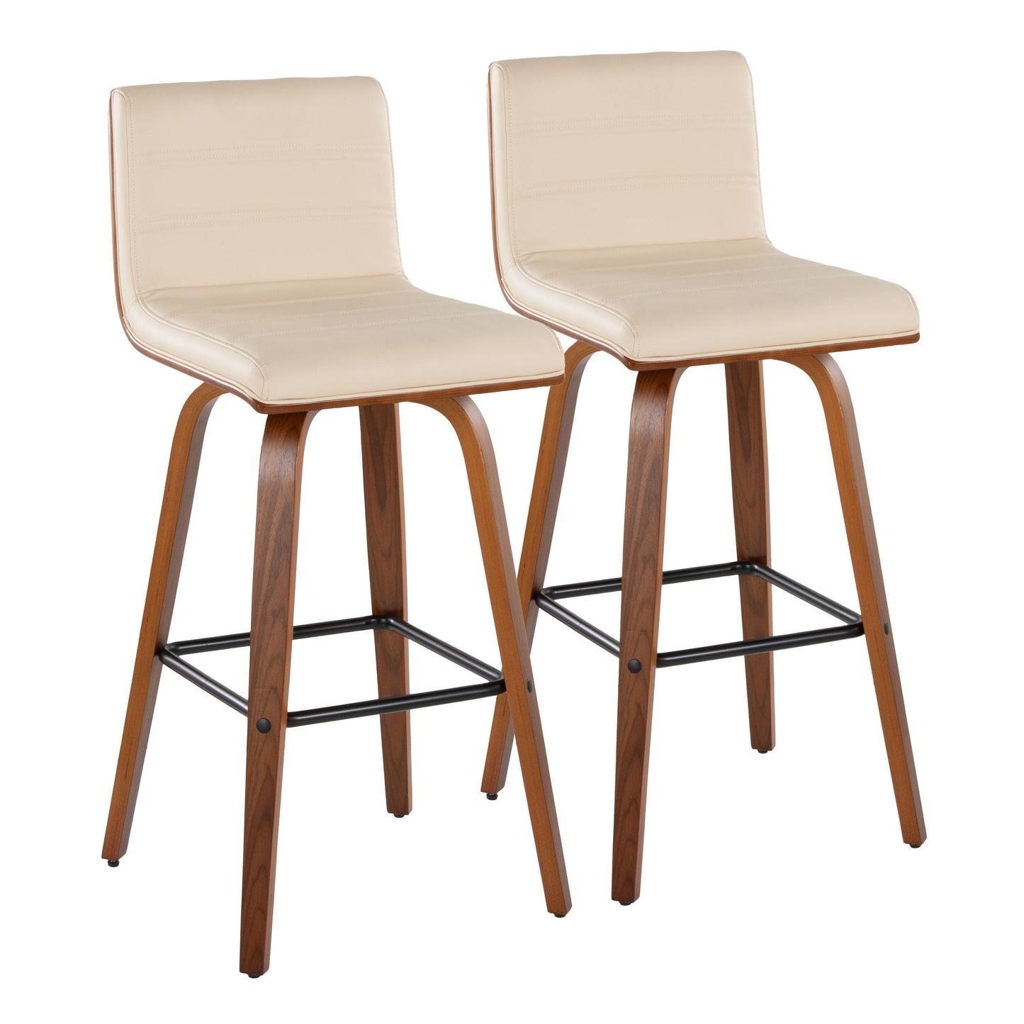 Vasari - Mid Century Modern Fixed Height Barstool With Swivel With Square Footrest (Set of 2)