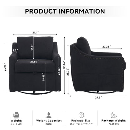 Linen Fabric 360° Swivel Accent Chair With Upholstered Back Pillow And Rivet Armrest