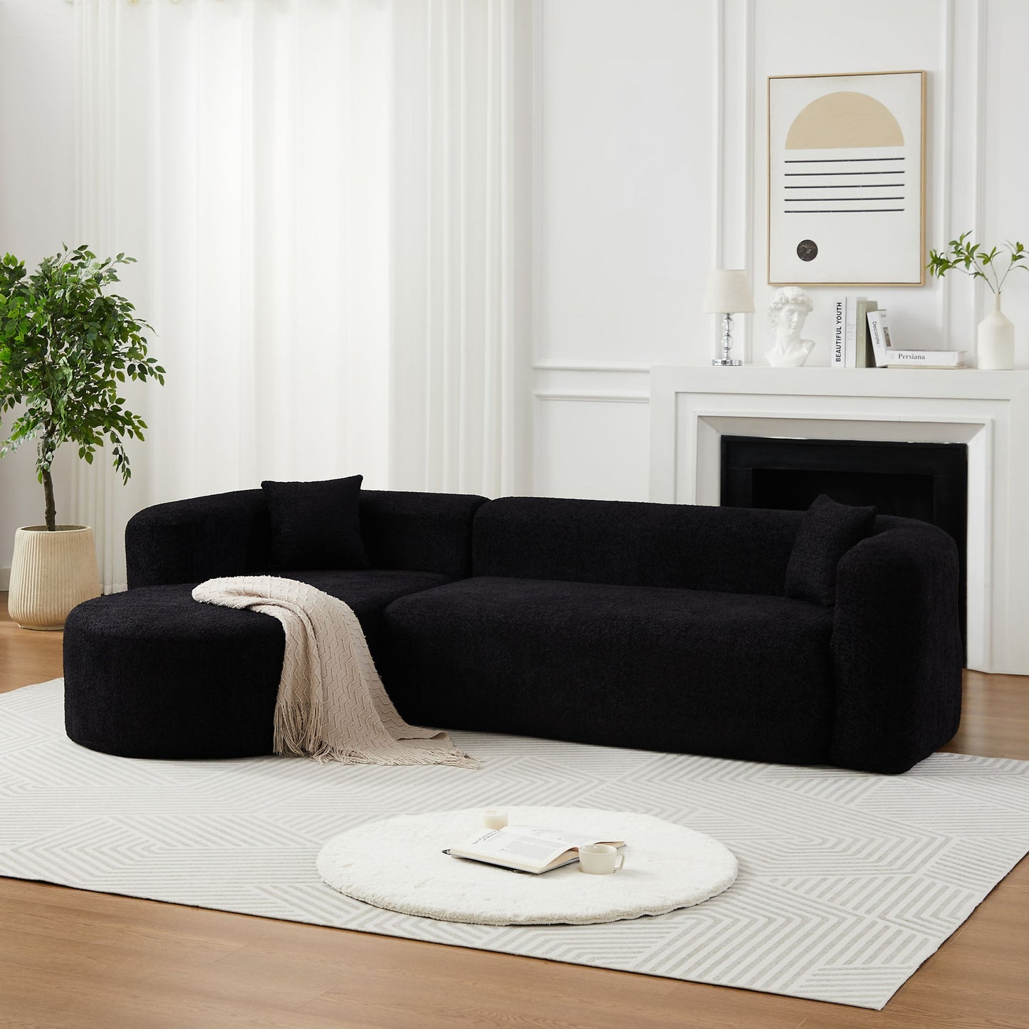 L - Shape Boneless Cloud Couch With 2 Throw Pillows For Living Room