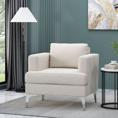 Upholstered Fabric Club Chair With Iron Legs - Beige