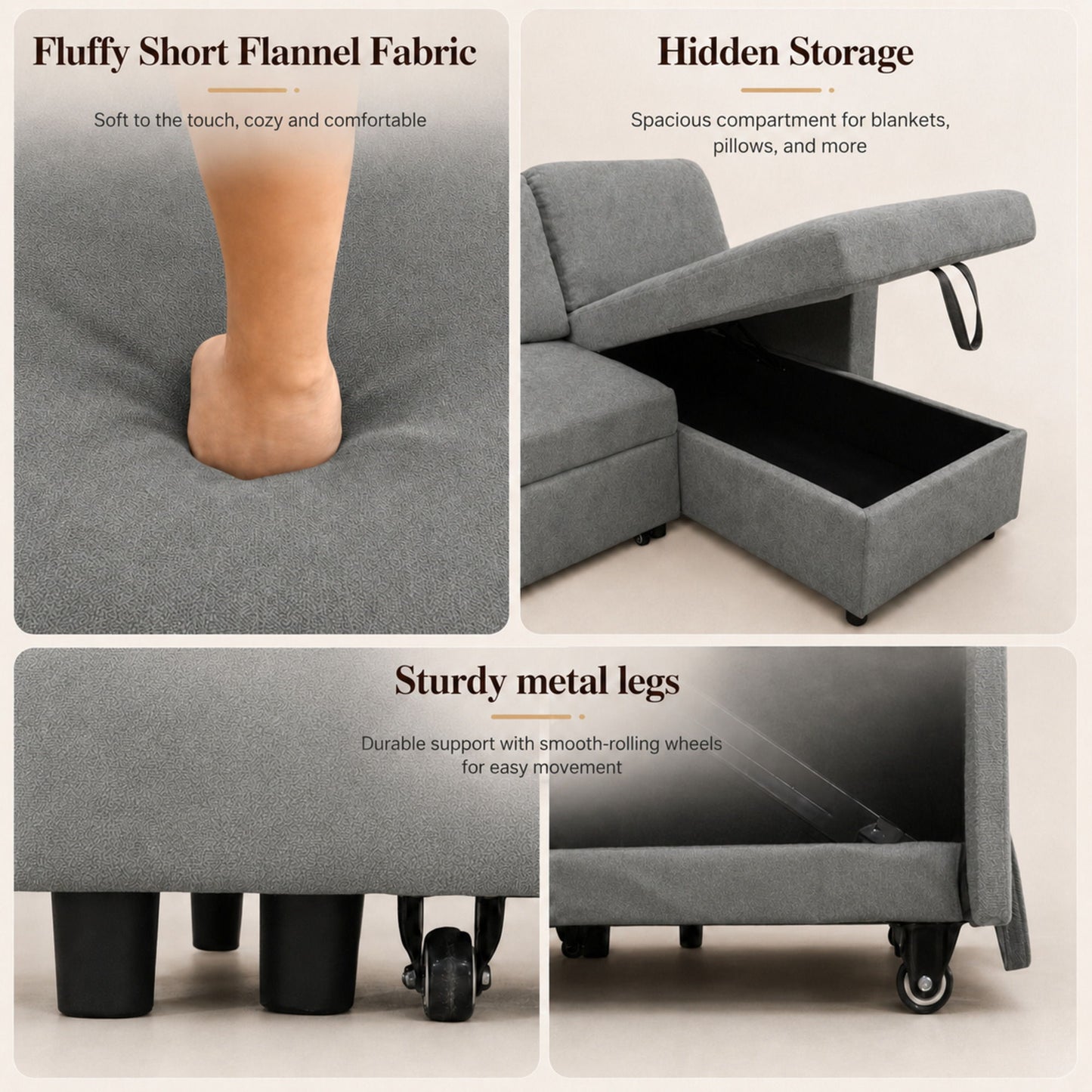 L - Shaped Convertible Sofa Bed With Storage Chaise