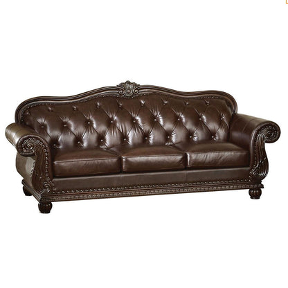 Anondale - Sofa - Espresso Top Grain Leather Match & Cherry