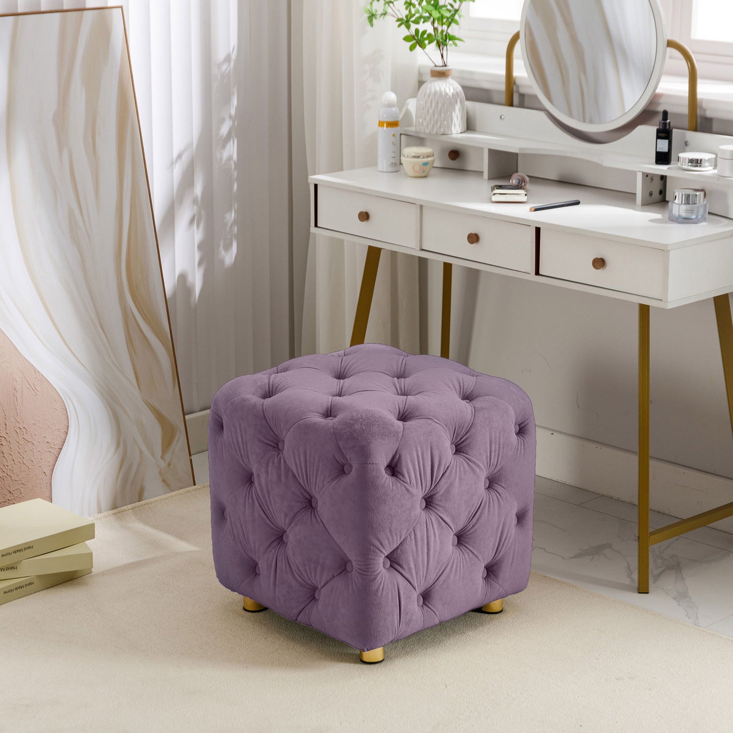 Modern Velvet Upholstered Ottoman, Exquisite Small End Table, Soft Foot Stool, Dressing Makeup Chair, Comfortable Seat For Living Room, Bedroom, Entrance