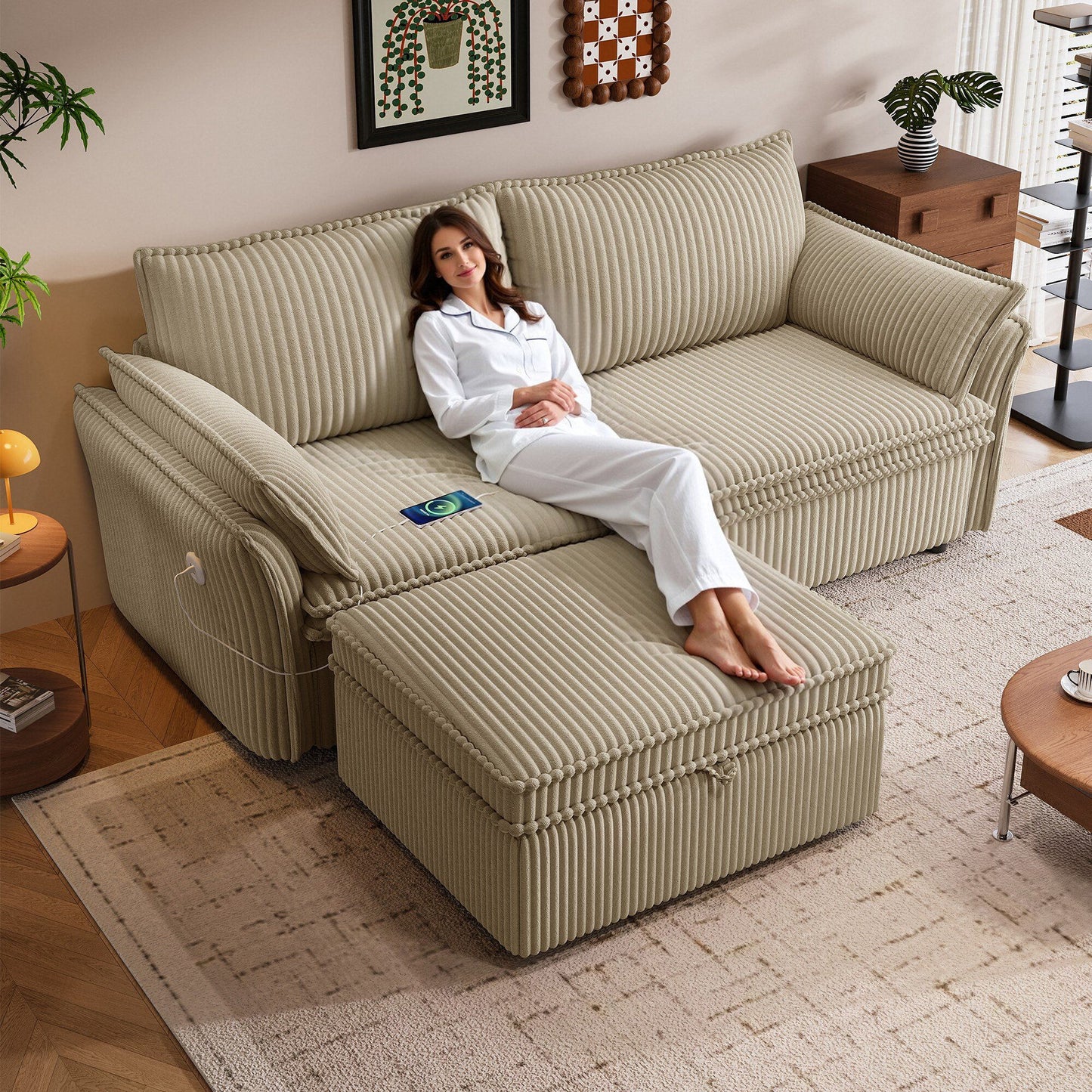 2 In 1 Convertible Sofa Bed, Multi Functional Living Room Furniture