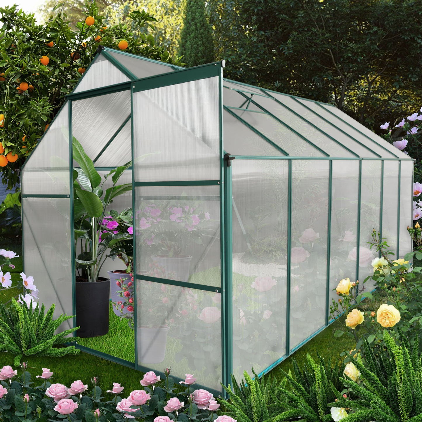 Polycarbonate Greenhouse Raised Base And Anchor Aluminum Heavy Duty Walk-In Greenhouses For Outdoor Backyard In All Season