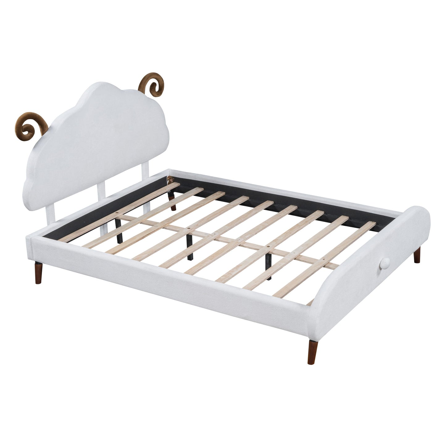 Upholstered Platform Bed With Sheep Shaped Headboard