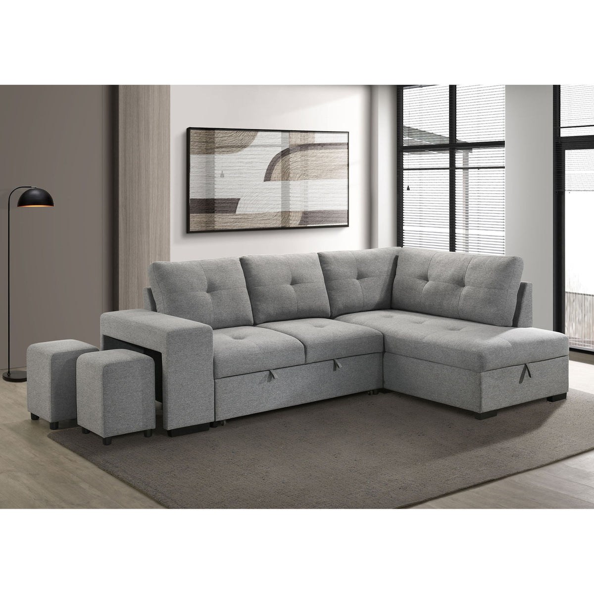Atkinson - Sleeper Sectional Sofa With Lift Top Chaise - Gray