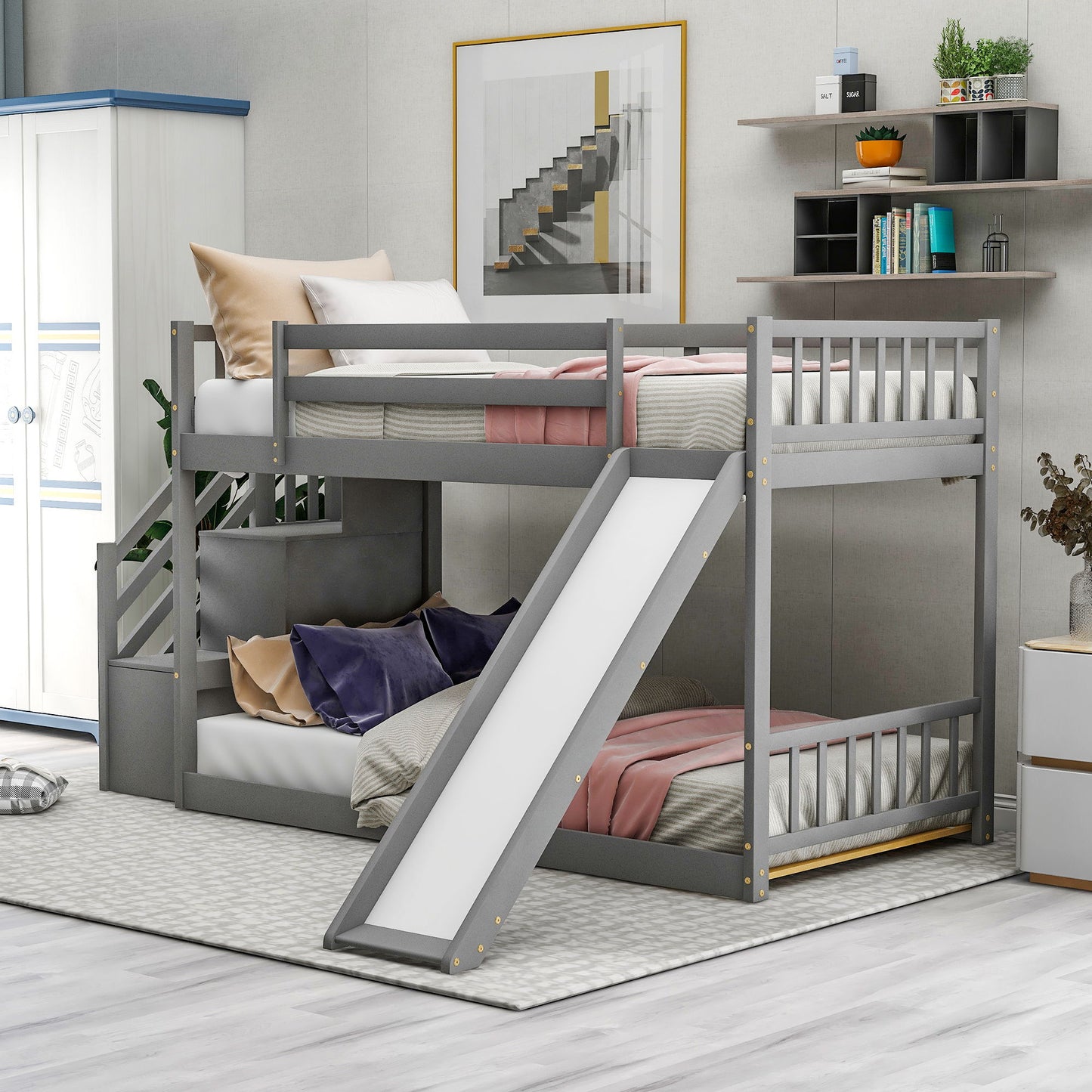 Bunk Bed With Convertible Slide And Stairway