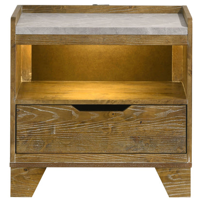 Packard - 1 Drawer Nightstand With LED Lighting And USB Charging - Oak