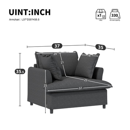 Oversized Single Seat Sofa Module For Modular Sectional Wide Seat, Armchair With Pillows Modern Upholstered Comfy Single Couch Lounge
