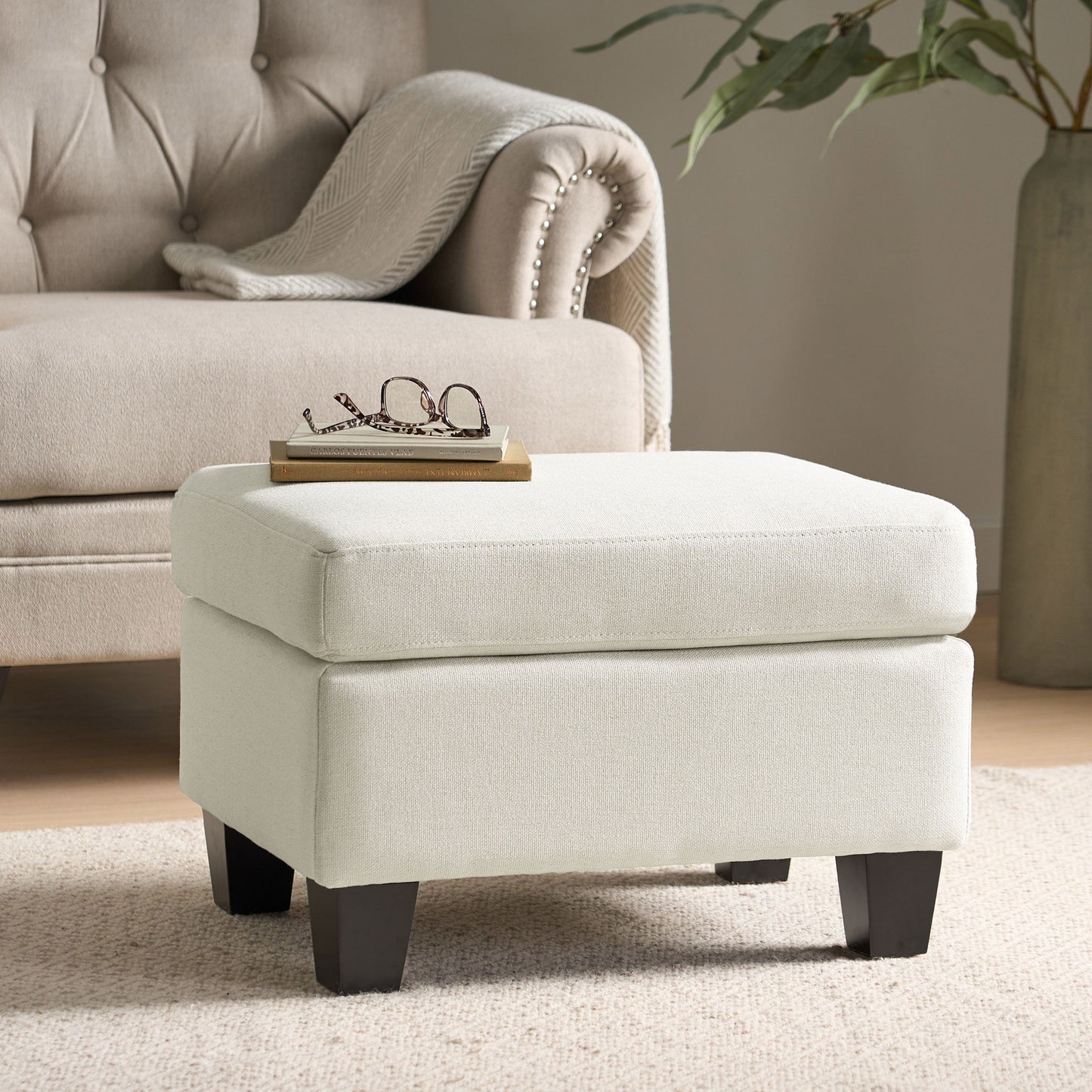 Springfield - Ottoman Contemporary Design Fabric Birch Wood Legs - Beige