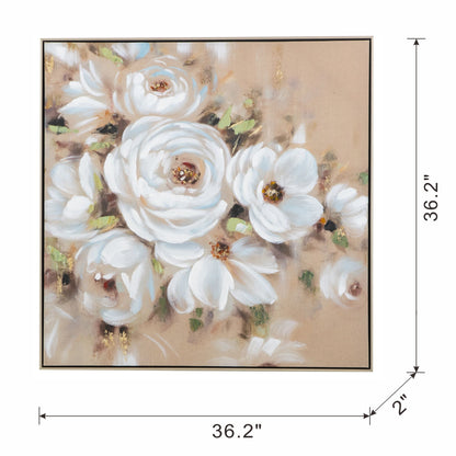 Square Framed Wall Art Flower Canvas Print, Home Decor For Living Room Kitchen Foyer Office - Multicolor