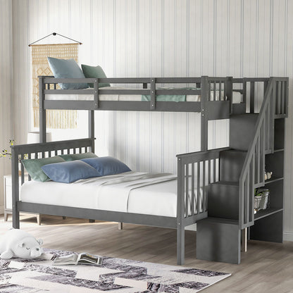 Stairway Bunk Bed With Storage And Guard Rail For Bedroom