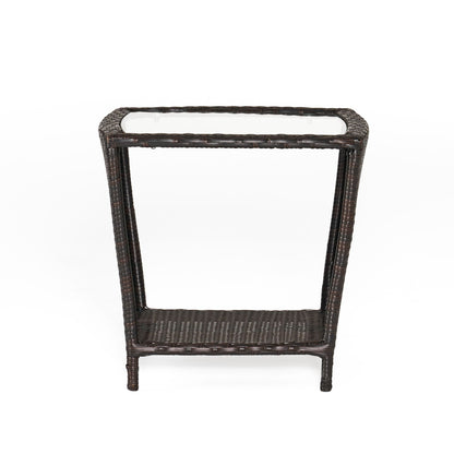 Trenton - Outdoor Side Table With Glass Top - Brown Rattan