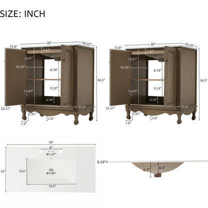Vintage Double Sink Bathroom Vanity Set With Ceramic Sinks