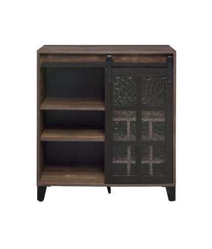 Treju - Wine Cabinet - Obscure Glass, Rustic Oak & Black Finish