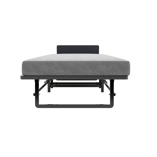 Modern Metal Folding Bed Frame With Foam Mattress, Easy Storage & Mobility - Black