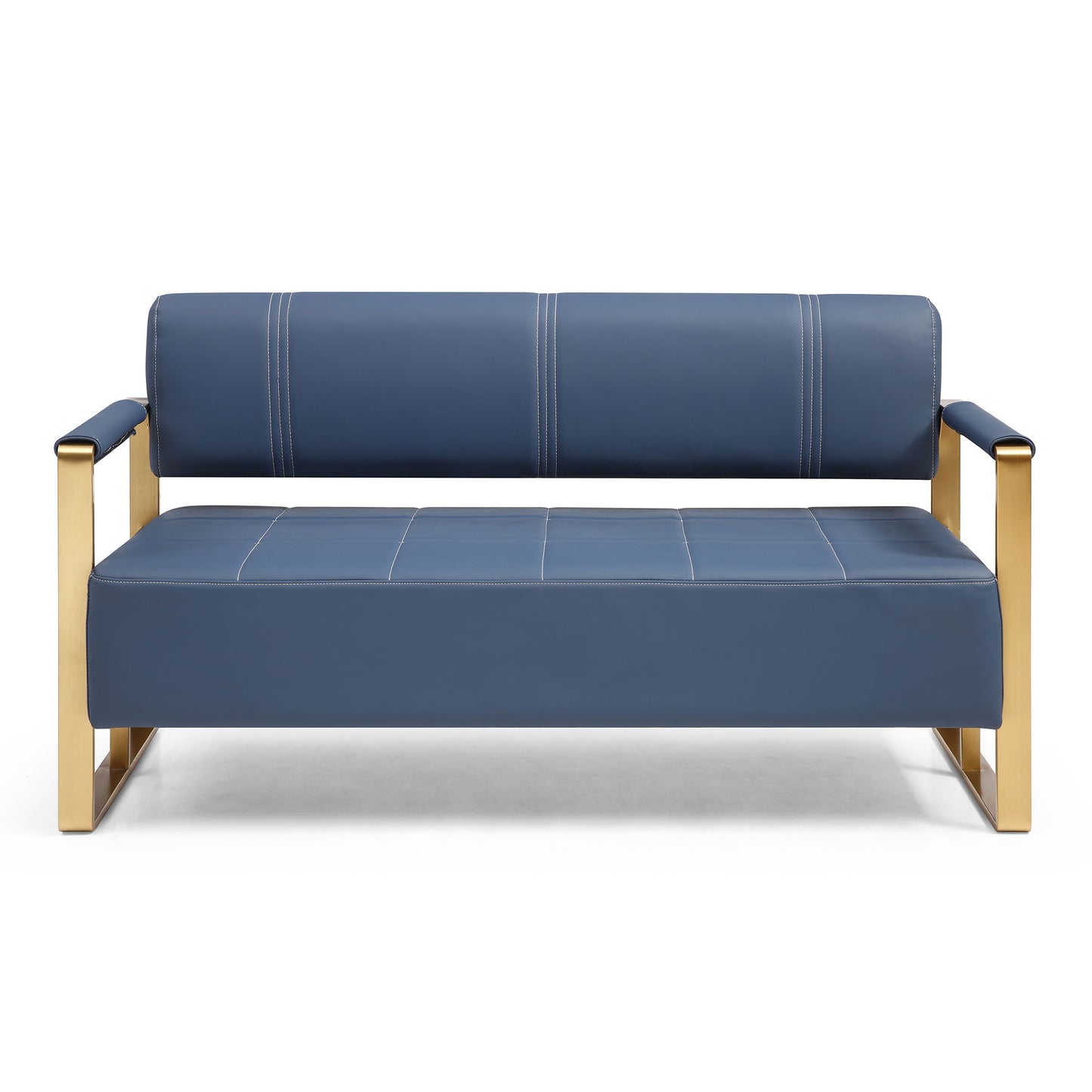 Modern Upholstery Accent Loveseat Sofa For Living Room 2 Seater With Golden Metal Arms