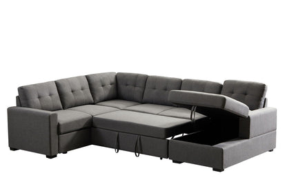 Selene - Linen Fabric Sleeper Sectional Sofa With Storage Chaise