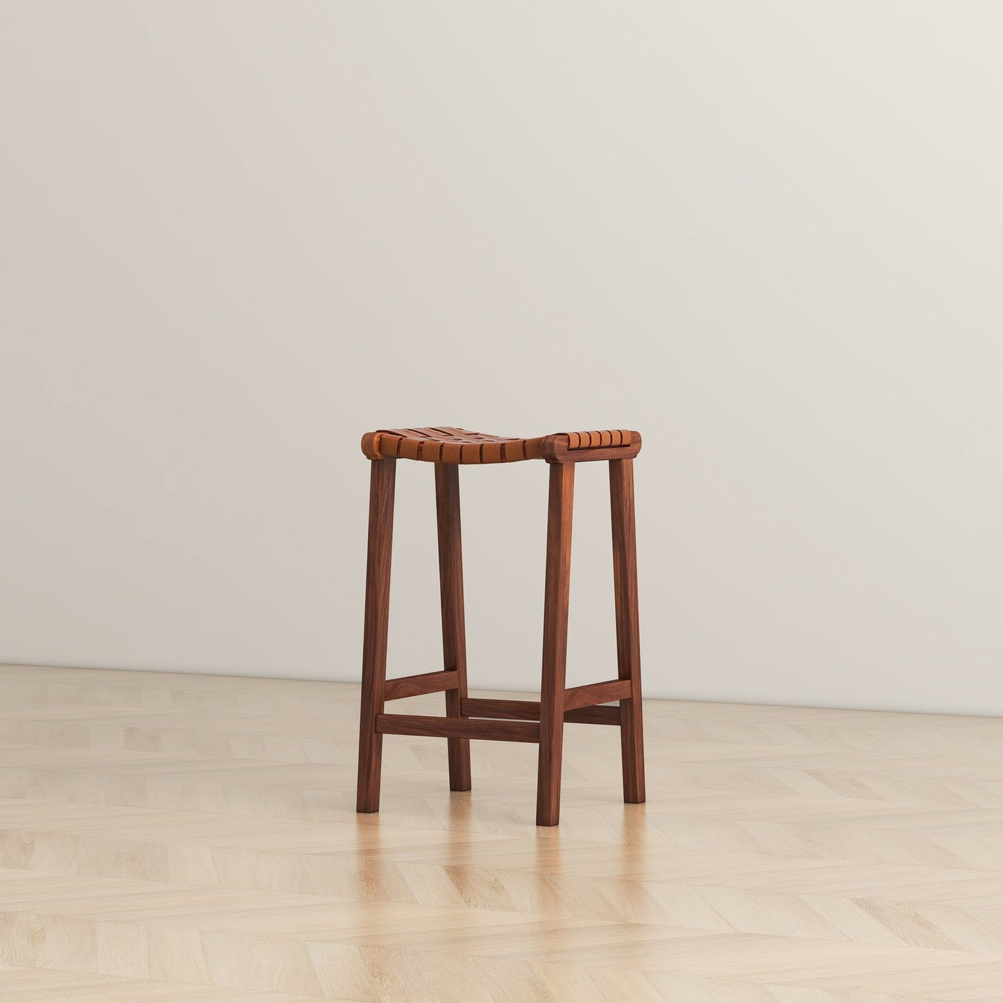 James - Mid-Century Modern Genuine Leather Counter Stool