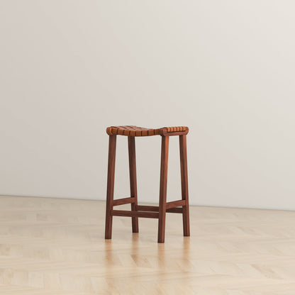 James - Mid-Century Modern Genuine Leather Counter Stool