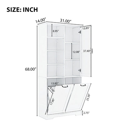 Freestanding Bathroom Storage Cabinet With Doors And Drawers, Adjustable Shelves, Tilt-Out Laundry Hamper