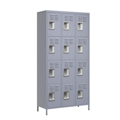 12 Door Lockers With Lock For Secure Storage Construction - Gray