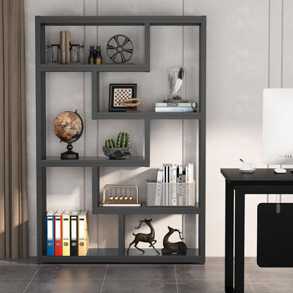 6 Tier Etagere Bookcase With Asymmetrical Shelves For Living Room