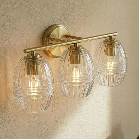 Luster - 3 Lights Vanity With Clear For Bathrooms Above Mirror Wall Lamp Satin - Clear / Gold