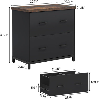 2 Drawer Lateral File Cabinet, A4 / Letter Size, Heavy Duty Storage For Home Office - Brown / Black