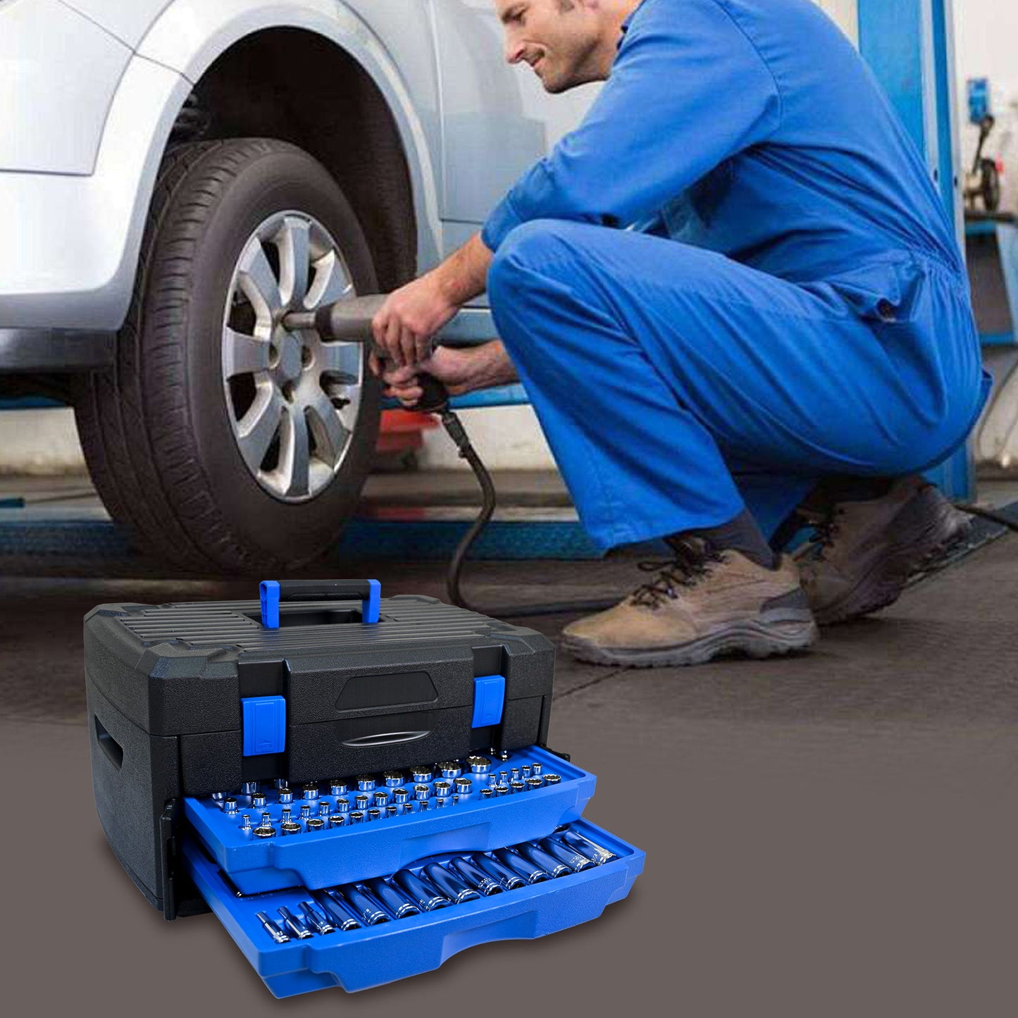 Tool Box With 266 Pieces Hand Tool Set - Black