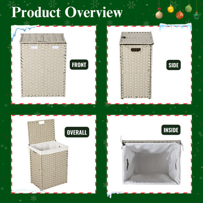 Laundry Hamper With Lid PE Rattan Powder Coating Frame Clothes Hampers With 2 Removable Bags