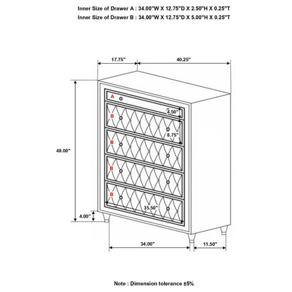 Williams - 5 Drawer Bedroom Chest - Camel